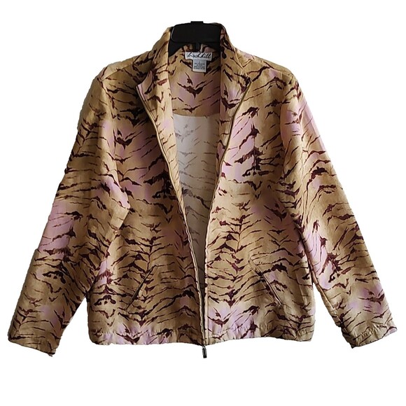 Birch Hill Full Zip Jacket Size L Animal Print Tan Pink Faux Suede Pockets - Picture 4 of 8